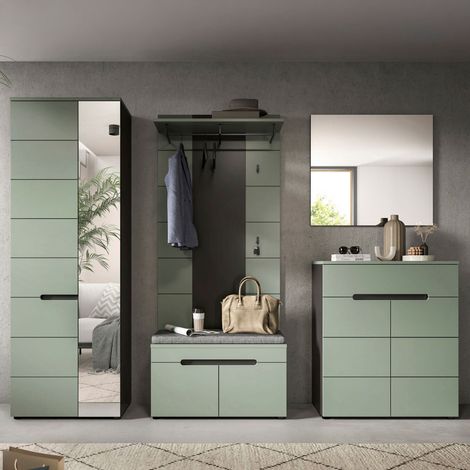 Ensemble meuble d'entré avec 5 éléments décor vert - KANUT