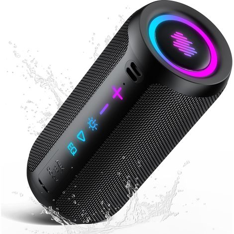 Enceinte Bluetooth Puissante 5.4 sans Fil avec Bass Puissantes, Haut-Parleur Portable 30W, Autonomie 30H,Son Surround à 360 degrés,Appairage TWS,IPX7,AUX,TF Carte,pour l'extérieur/La Fête/Voyage, Noir (1/5)