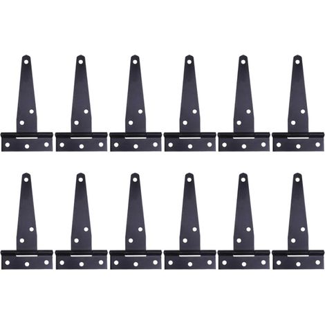 12 charnières en T de 4 pouces, charnières pour portes de garage, charnières pour portes et portails (noires) (1/5)