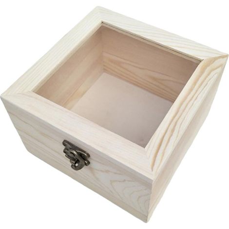 Boîte De Rangement À Charnière - Boîte En Bois Non Peint - Couvercle En Verre - 20x20x12 cm - 1 Pièce (1/5)