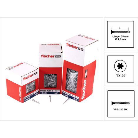 200 Vis Power-Fast FPF-II-CTF Ø4,5 x 35 mm, tête fraisée TX, filetage total - Fischer