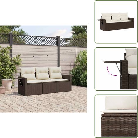 3-tlg. Garten-Sofagarnitur mit Kissen Braun Poly Rattan - Gartengestell - Gartenmöbel Set - Outdoor Möbel - Lounge Set - Rattan Gartenmöbel (1/5)