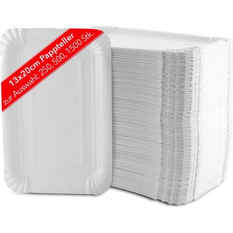 Lot de 250 assiettes carrées en carton - 13 x 20 cm - Blanc - Design robuste en fibres fraîches - Idéal pour Noël et les anniversaires - Vaisselle de camping (1/5)