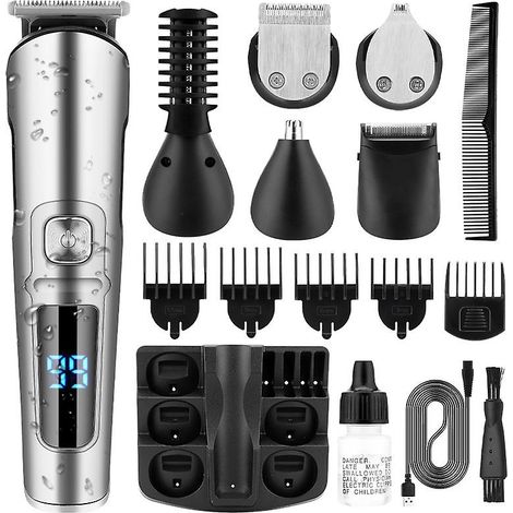 Tondeuse à barbe pour hommes, tondeuse électrique étanche, kit de soin de la barbe, tondeuse à poils de nez, rasoir corporel, tondeuse à cheveux électrique sans fil (1/4)