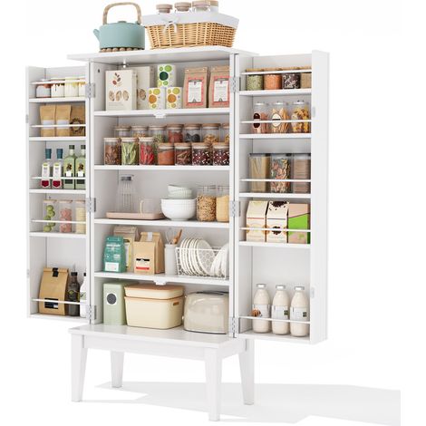 Kuchenschrank mit 2 Turen, 5 Fachern und Turablagen, Vintage-Stil, aus MDF, Weiss, 120 x 30 x 59 cm (1/5)