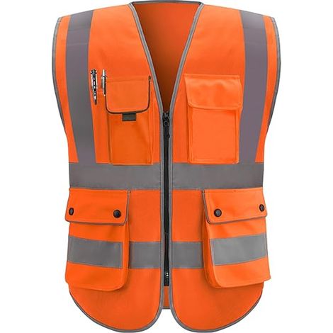 Gilet de sécurité haute visibilité classe 2, réfléchissant, multi-poches, pour homme femme, chantier, travail, conforme normes ANSI (1/2)