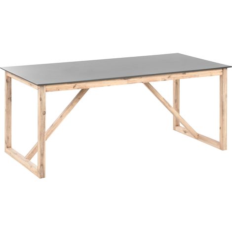 Mesa de jardín con tablero de cemento y patas de madera de acacia 180 x 90 cm gris Notteri