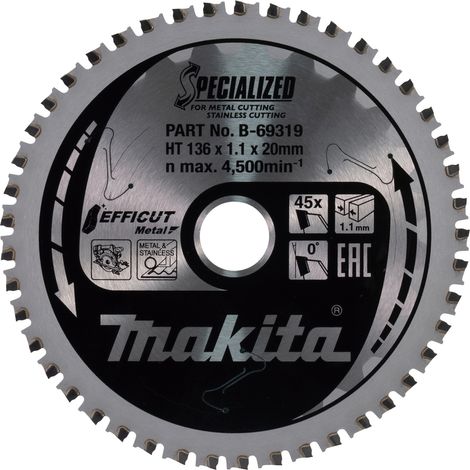 Makita B-69319 Efficut TCT Metal Cutting Circular Saw Blade 136mm x 20mm x 40T