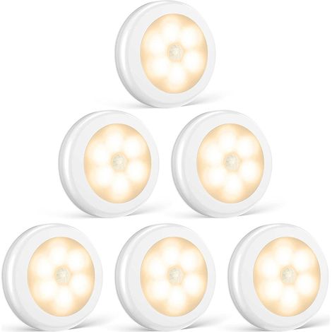 Lot de 6 lampes LED adhésives, lampes LED à détecteur de mouvement avec base magnétique (fonctionnant sur piles) (1/5)
