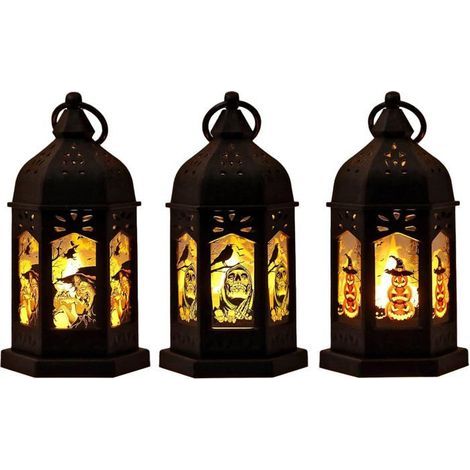 3 Halloween Candle Lanterns - Battery-Powered Portable Hanging LED Lanterns - Halloween Party Decor (1/5)