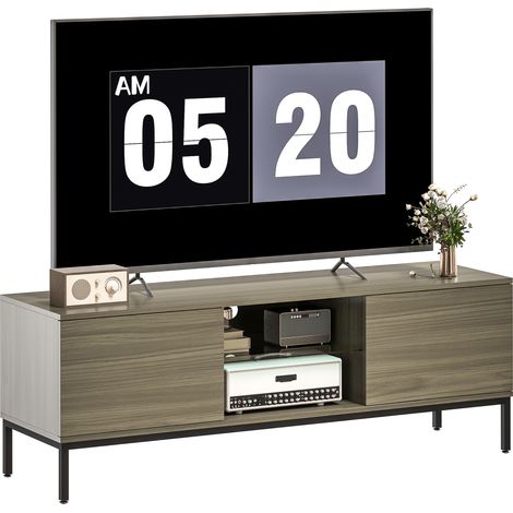 TV-Ständer, TV-Schrank für Fernseher bis zu 60 Zoll mit 2 Türen und verstellbarem Glasboden, 140 x 40 x 49,5 cm, grau