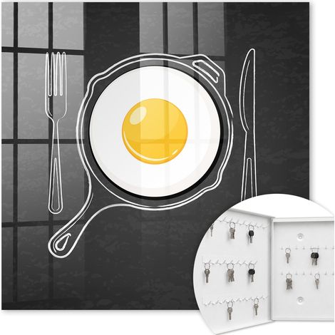 Armoire à clés - (30 cm x 30 cm) - Boîte à clés murale - Coffret de rangement pour clés - Couleur blanche - Ouverture vers la gauche - Pour maison et bureau - œuf au plat (1/5)