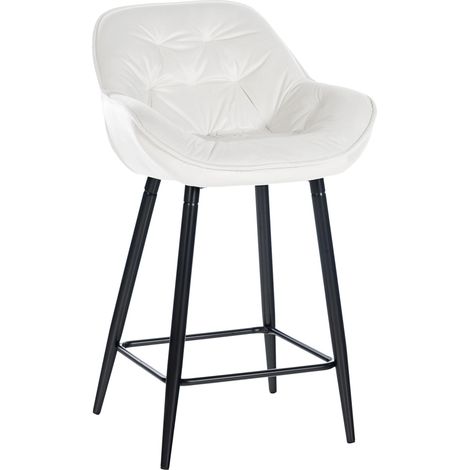 Sgabello da bar seggiolone x1 seduta effetto imbottito in velluto bianco panna e metallo nero 100004884