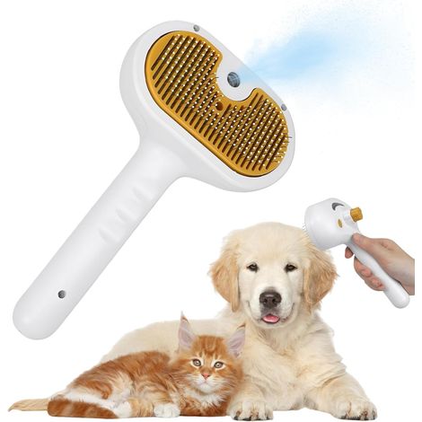 3-in-1-Dampfbürste für Katzen und Hunde, selbstreinigend, wiederaufladbar, für langes und kurzes Fell (1/5)