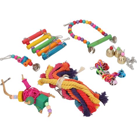 Lot de 7 jouets pour oiseaux, polyvalents et faciles à installer, pour décorer les cages à oiseaux. (1/5)