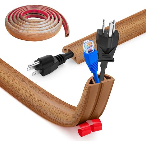 Cache Cable Sol, Petit Canal de câble Flexible,3.0M x 3cm Goulotte Passe Cable Sol Silicone, Cache Fil Électrique Sol Auto-Adhésif Facile à Couper Montage pour Tous Les Câbles (Grain Bois) (1/5)