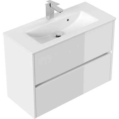 Badmöbel Taifun Slimline 80cm 2 grifflose SoftClose Auszüge weiß Hgl (1/5)