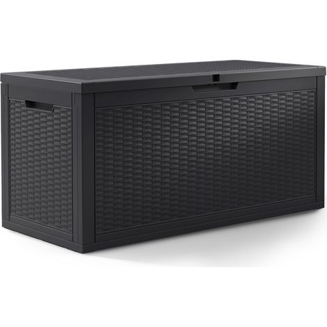 Arcón de jardín impermeable 340L contenedor exterior balcón terraza plástico polipropileno negro (1/5)