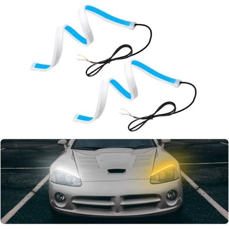 Feux de Jour, 60 CM Bandes Feux Diurnes Flexibles, 2pcs 300 LEDs Feux Diurnes Bicolores Étanches IP65, Silicone Tube Lumineuse LED, pour Phares de Voiture, Feux Arrière, Clignotant (2 coloris) (1/4)