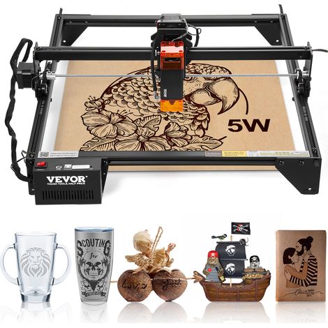 VEVOR Macchina per Incisione Laser, Potenza in Uscita 5 W, Incisore Laser, Area di Lavoro 38 x 40 cm, Velocita di Movimento 10000 mm/min, Punto Compresso con Protezione, per Legno, Metalli