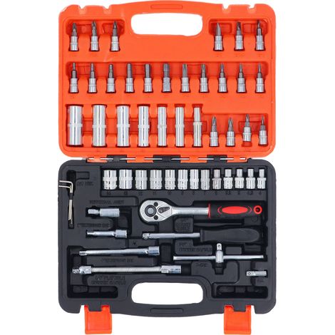 [JAMAIS UTILISÉ]Coffret de 53 douilles à entraînement 1/4 pouce avec clé à cliquet et rallonges, outil combiné pour la réparation à domicile et automobile (1/5)