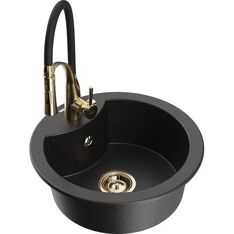 Mexen Diego lavello da cucina in granito a 1 vasca con miscelatore Aster, nero/metallo argento - 6512-73-73450-57-G (1/5)