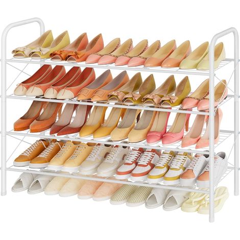 Étagère à Chaussure, Robuste Porte-Chaussures en Treillis Métal, Petit Meuble de Rangement Gain de Place, pour Entrée, Placard, Assemblage Facile, 4 Niveaux, Blanc (1/5)