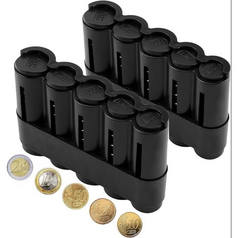 Monnayeur Pièces Euro, Monnayeur Serveur 5 Compartiments Plastique, Boîte à Monnaie Portable, Rangement Pieces de Monnaie 2€, 1€, 50ct, 20ct 10ct (1/5)