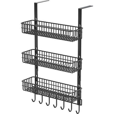 Organisateur de porte avec crochets, porte-serviettes à 3 niveaux avec paniers, étagère de rangement suspendue en métal pour porte arrière, organisateur de garde-manger à suspendre à la porte, étagère