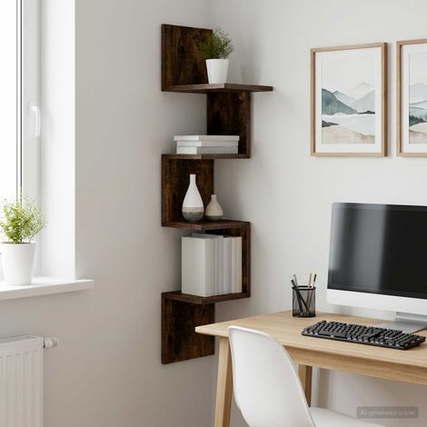 vidaXL Wall Shelf Wall-Mounted Smoked Oak 32 x 21 x107 cm (1/5)