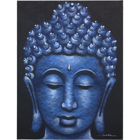 Peinture de Bouddha - Détail de brocart bleu- Vendu par 1 (1/4)