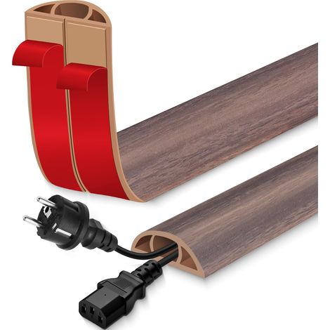 Passage de Cable au Sol adhésif goulotte Passe Cable Flexible en PVC pour la Management Bureau de Sol Grain de Bois Brun grisâtre 30mm×1m (1/5)