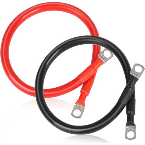 2 Pièces Cable Batterie M10 50cm Cable 35mm² Cable Batterie 12V/24V avec Bornes Annulaires pour Moto Solaire Câble de Batterie de Masse, Noir + Rouge (1/5)