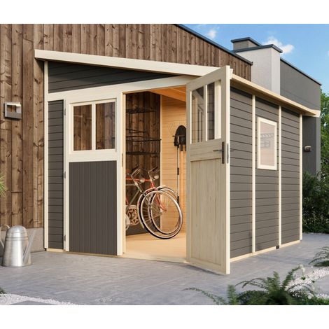 Abri Jardin Adossé Bois Gris Terre 6.23m² Bomlitz 3 Karibu (1/5)