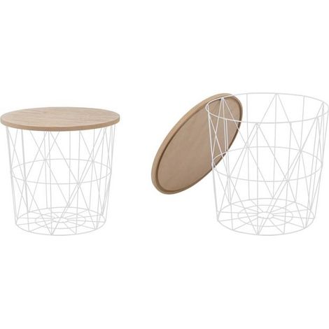 Table d'appoint panier métal blanc et bois 42cm Marcel