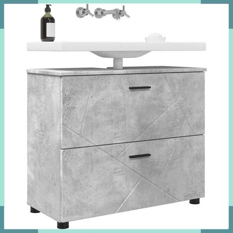 Meuble de salle de bain - 883297 - Gris béton - 76,5 x 35 x 64 cm - Avec tiroir et 2 portes (1/5)