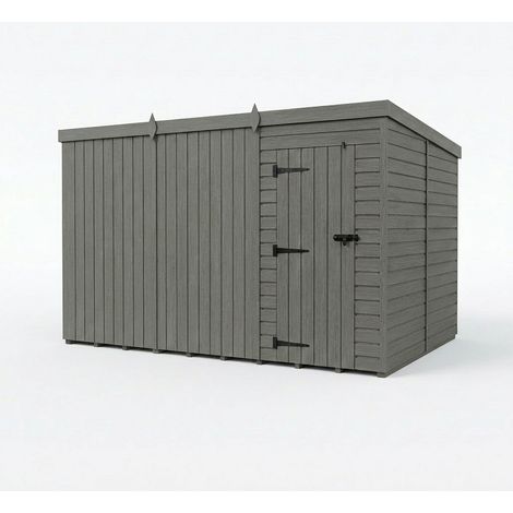 12ft x 10ft Composite Pent Garden Shed Single Door No Windows - Composite - L366 x W305 x H210 cm - Grey