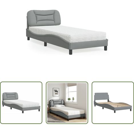Matelas en mousse - Lit avec matelas Hvar gris clair 90x200 cm tissu (1/5)
