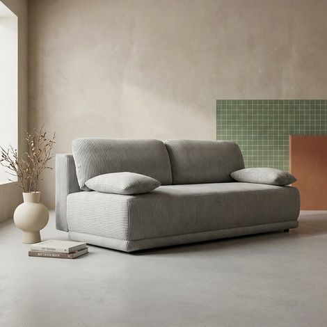 Banquette convertible 3 places velours côtelé avec coffre de rangement - L 192 x P 100 x H 81cm - Nelson Velours côtelé Gris clair (1/5)