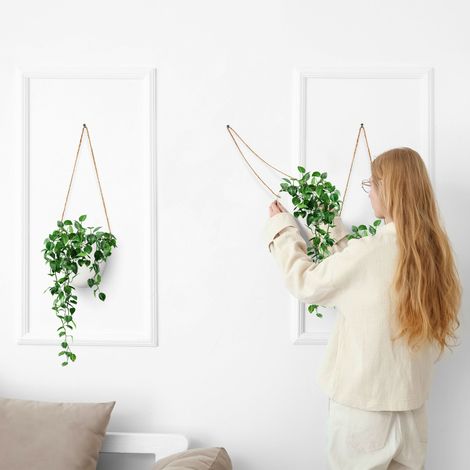 Relaxdays Wandvase 3er Set, Hängetopf innen, mit Schnur zum Aufhängen, Blumenampel, für Pflanzen & Blumen, Keramik, weiß