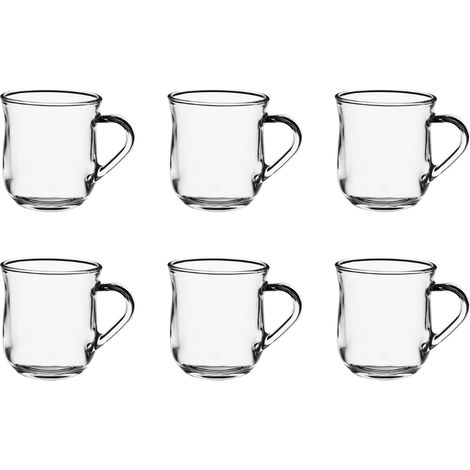 Tazza in vetro con manico Vito 320 ml, a forma di barilotto, incolore, liscia, set da 6