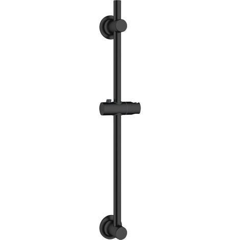 Barre de Douche sans perçage, Barre de Douche à Fixer avec Un Pad adhésif spécial, en INOX avec Support pour douchette, Support Mural Coulissant, (L/P x H) : Ø 2,2 x 70 cm, Noir (1/5)