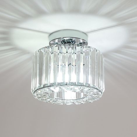 Goeco Modern Chrome Crystal Ceiling Light 21cm Square, K9 Crystal Semi-Flush Mount with E27 Lampholder for Bedroom Hallway Living Room (1/5)