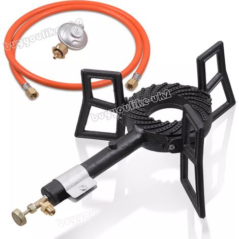 1 Réchaud à gaz 3 brûleurs 10,5kW, trépied en fonte, pour camping, cuisson extérieur, compatible propane butane (1/5)