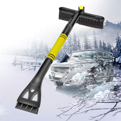 MINKUROW Auto-Eiskratzer 2-in-1-Schneekratzer, Eiskratzer-Schneebürste mit großem 360°-Bürstenkopf, multifunktionaler Peitschen-Eiskratzer für Auto, LKW, Geländewagen, Windschutzscheibe (Gelb) (1/5)