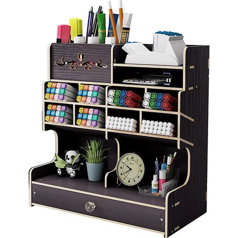 Exquis organisateur de bureau en bois pour l'auto - installation, grande capacité, boîte de rangement avec tiroirs, idéal pour la maison, le Bureau et l'école (1/5)