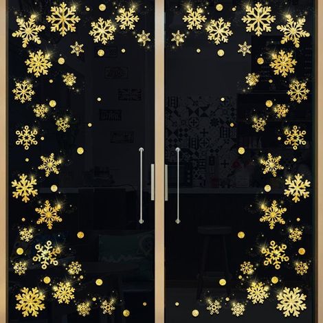 Autocollant de Noël doré neige pour fenêtre - Papier peint en verre pour chambre à coucher (1/5)