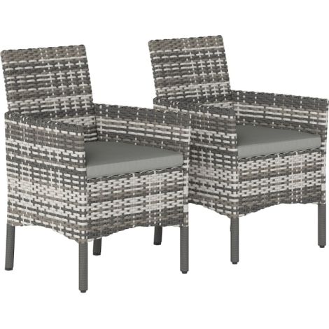 Lot de 2 chaises de jardin en polyrotin avec 2 fauteuils, coussins amovibles, structure en acier, couleur grise (1/5)