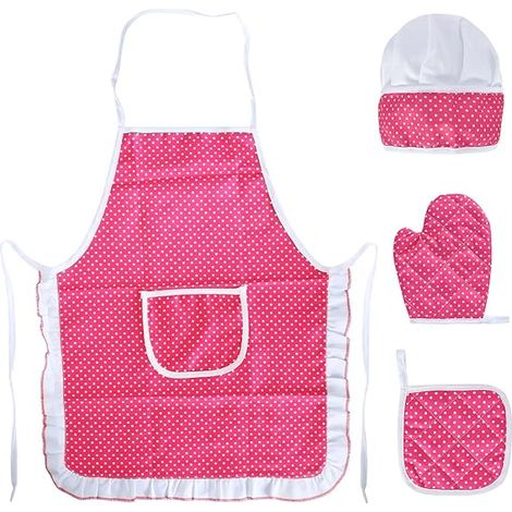 Tabliers pour Enfants 100% Coton,Tablier de Cuisine pour Enfants avec Poches,Set de Tablier et Chapeau de Chef,Inclut Gants de Cuisine,pour Cuisiner,Pâtisserie,Peinture,Activités Créatives,3-8 Ans (1/5)