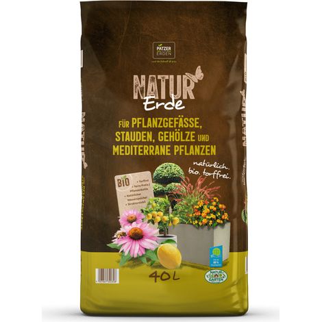 PATZER NATUR Erde BIO für Pflanzgefäße Stauden Gehölze torffrei - 40 Liter